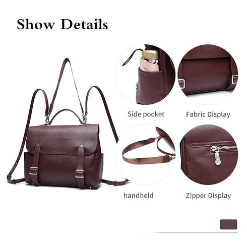 GELANNI – Shoulder Bag for Women & Girls, Premium PU Backpack & Handbag with Bottom Rivet, Comes with Adjustable & Detachable Strap, An Ideal Gift for Female - Wine